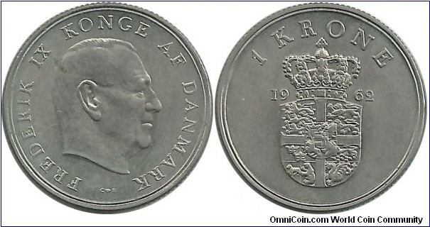 Denmark 1 Krone 1962-Frederik IX