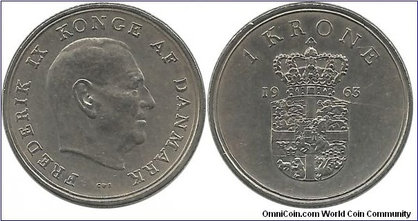 Denmark 1 Krone 1963-Frederik IX