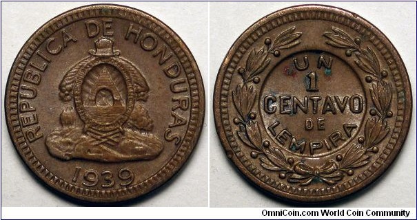 Honduras, 1939 1 Centavo, KM#77.