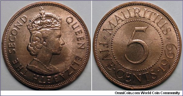 Mauritius, 1969 5 Cents, KM#34.