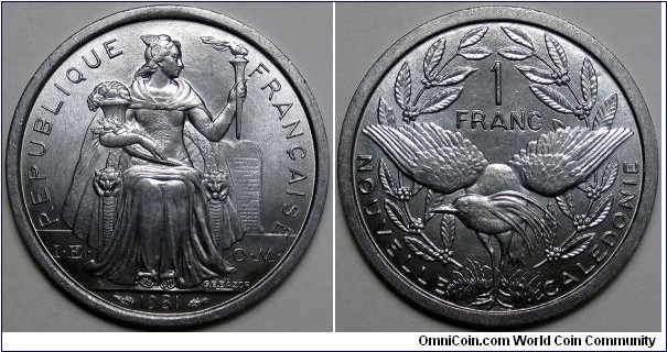 New Caledonia, 1981 1 Franc, KM#10.