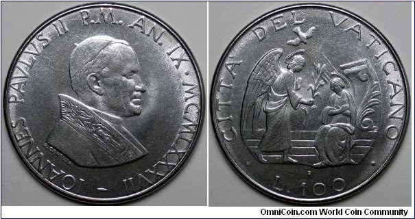 Vatican City, 1987 100 Lire, KM#202.