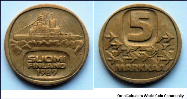 Finland 5 markkaa.
1989 M