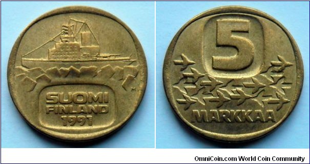 Finland 5 markkaa.
1991 M