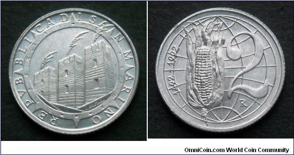 San Marino 2 lire.
1992, 500th Anniversary - Discovery of America.