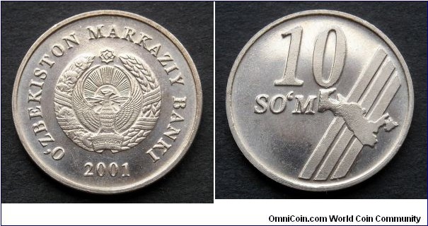 Uzbekistan 10 som.
2001, Wrong map variety.