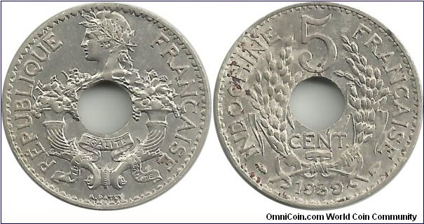 Indochina-Fr 5 Centimes 1939