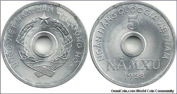 VietNam-North 5 Xu 1958-Unc-