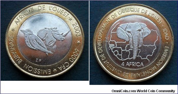 Burkina Faso 6000 francs. 2003, IDAO coinage. Fantasy issue. Struck by Africa Mint. Mintage: 1.200 peces.