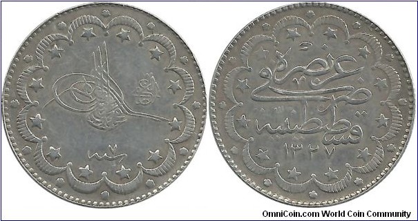 Ottoman Empire 10 Kuruş 1327-7(El Gazi) - Mehmet V. Reşat