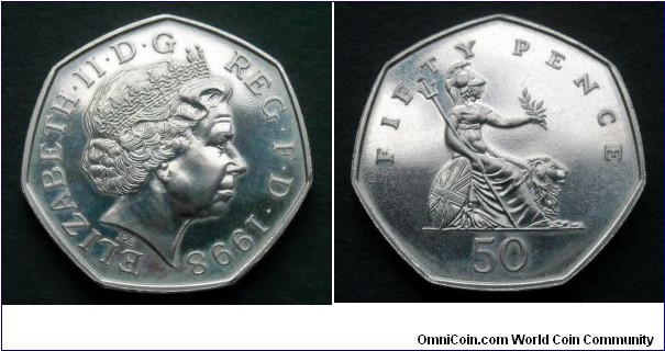 50 pence. 1998, Seems to be Proof-like but I am not sure.
