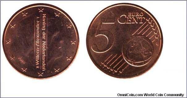 Netherlands, 5 cents, 2016, Cu-Steel, 21.25mm, 3.92g, Willem Alexander König der Nederlanden.