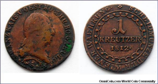 Austria 1 kreutzer.
1812, S - Smolnik Mint
(Schmollnitz, Szomolnok)