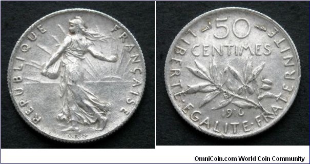 France 50 centimes.
1916, 
Ag 835.