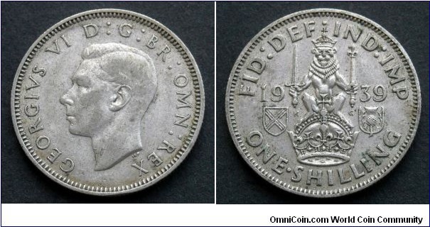 1 shilling. 1939, Scottish crest.
Ag 500.