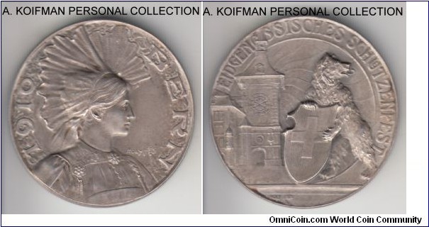 Richter 263b, Martin 172, Krause-79, 1910 Switzerland Bern shooting medal; silver, plain edge, 28 mm; matte uncirculated, mintage 6,500.