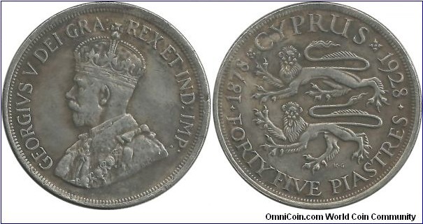 Cyprus-British 45 Piastres 1928 FAKE- 32g (actually 28.28 g)