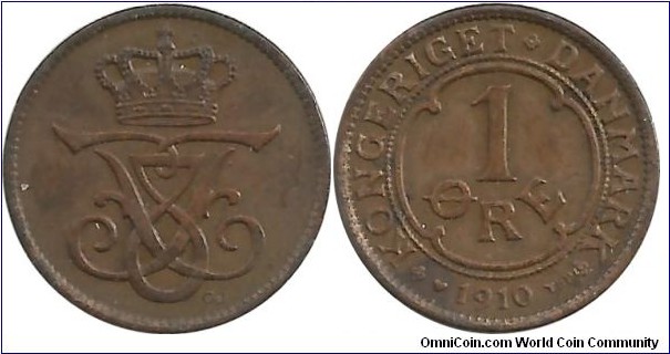 Denmark 1 Øre 1910-Frederik VIII