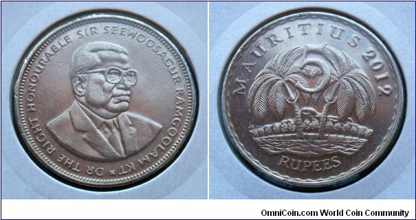 Mauritius 5 rupees.
2012, Nickel plated steel.