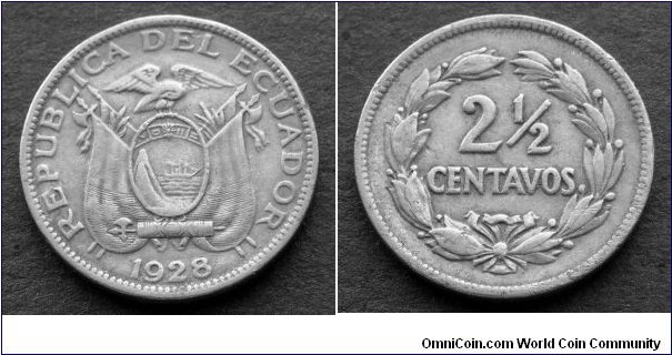 Ecuador 2 1/2 centavos. 1928, Philadelphia Mint.