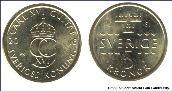Sweden, 5 kronor, 2016.