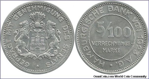 Germany-Hamburg 5/100 Mark 1923 (Notgeld)