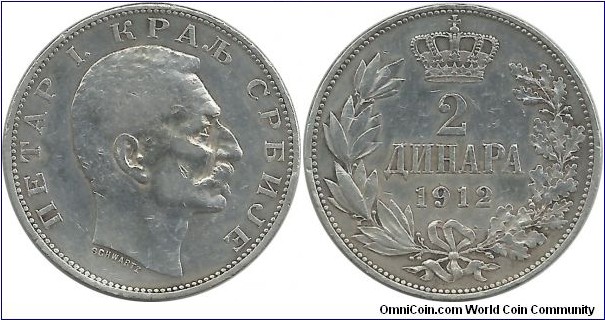 Serbia-Kingdom 2 Dinara 1912