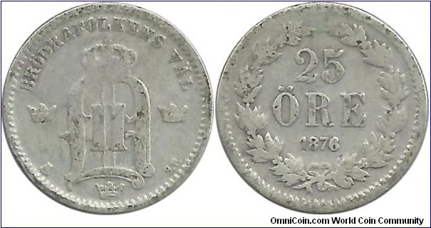 Sweden 25 Öre 1876 - King Oscar II