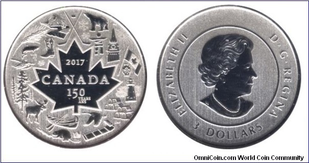 Canada, 3 dollars, 2017, Ag, 27mm, 7.96g, 170th Anniversary of Canada, Queen Elizabeth II.