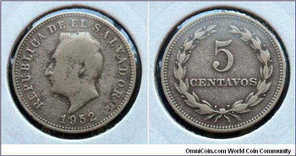 El Salvador 5 centavos. 1952