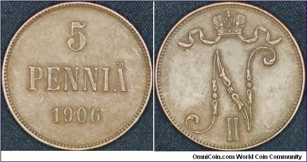 Copper 5 pennia  for Finland.
