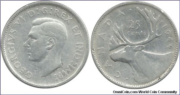 Canada 25 Cents 1944
