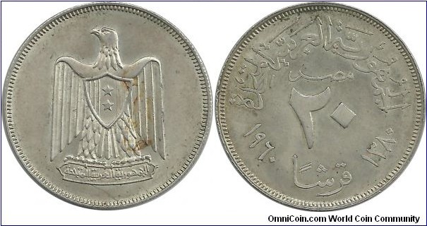 Egypt-UAR 20 Piastres AH1380-1960