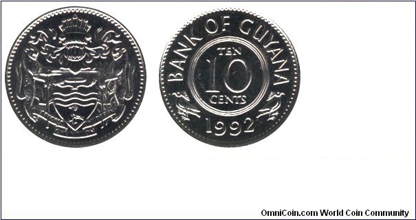 Guyana, 10 cents, 1992, Cu-Ni, 18mm, 2.75g-