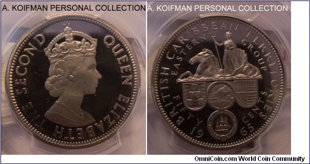 KM-7, 1965 British Caribbean Territories (East Caribbean) 50 cents; proof, copper nickel, reeded edge; nice, PCGS graded PR69DCAM.