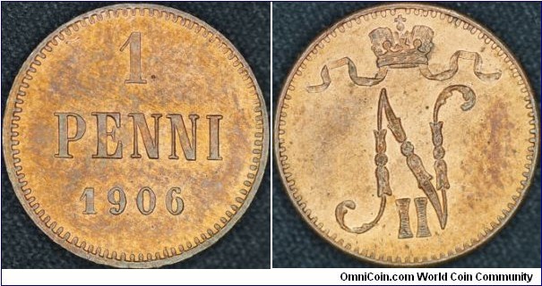 Copper 1 penni minted for Finland.