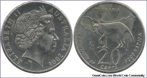 AustraliaComm 20 Cents 2001 - Tasmania