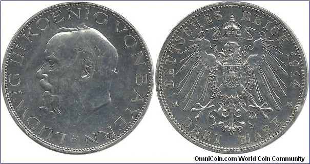 Deutsches Reich-Bayern 3 Mark 1914D