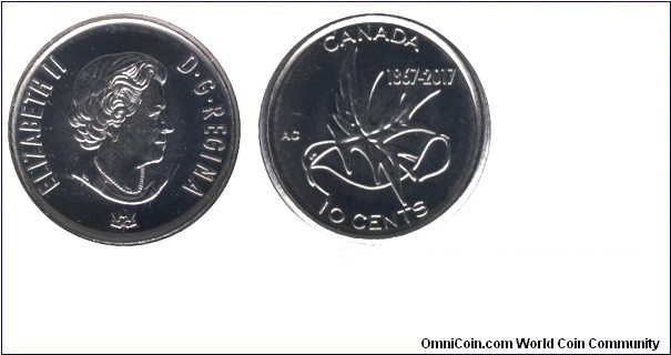 Canada, 10 cents, 2017, Queen Elizabeth II, Wings of Peace, 1867-2017.