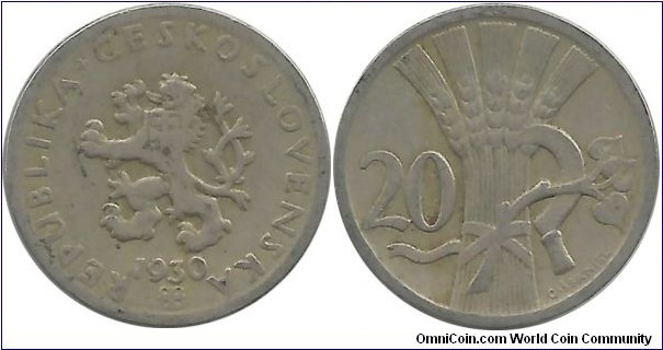 Ceskoslovenska 20 Haleru 1930 (Rare date)