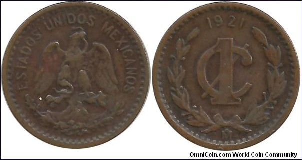 Mexico 1 Centavo 1921 (Rare date)