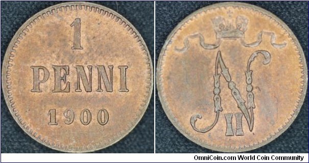 Copper penni minted for Finland.