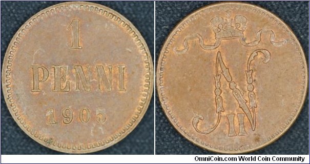 Copper penni minted for Finland.