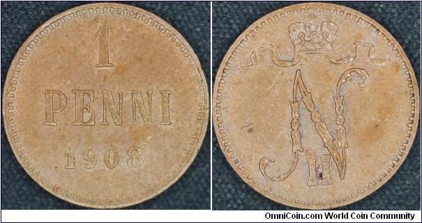 Copper 1penni minted for Finland.