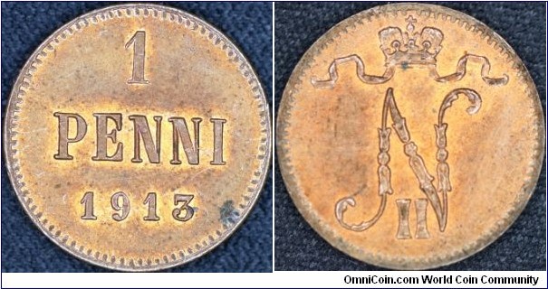 Copper 1 penni minted for Finland.