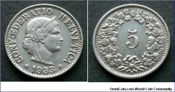 Switzerland 5 rappen.
1933 (B)