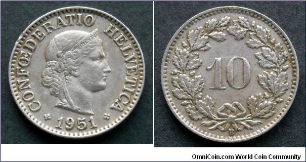 Switzerland 10 rappen.
1951 (B)