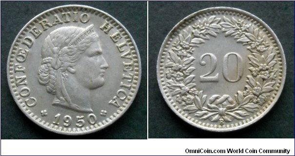 Switzerland 20 rappen.
1950 (B)