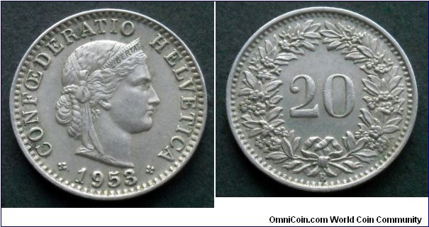 Switzerland 20 rappen.
1953 (B)