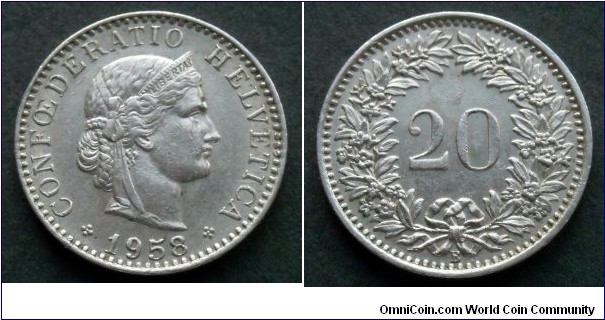 Switzerland 20 rappen.
1958 (B)